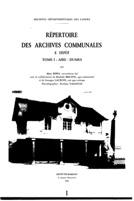 Repertoire Des Archives Communales I