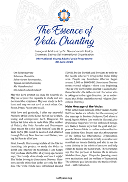 The Essence of Veda Chanting Inaugural Address by Dr