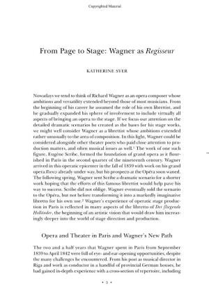 From Page to Stage: Wagner As Regisseur