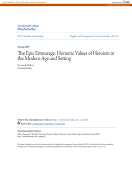 Homeric Values of Heroism in the Modern Age and Setting Yennaedo Balloo Occidental College