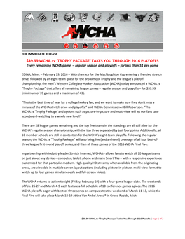 $39.99 Wcha.Tv 'Trophy Package' Takes You Through 2016 Playoffs
