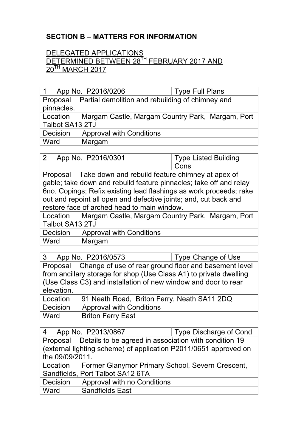 Section B – Matters for Information