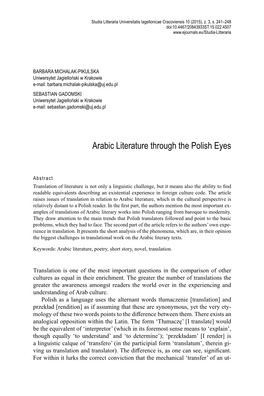 Arabic Literature Through the Polish Eyes