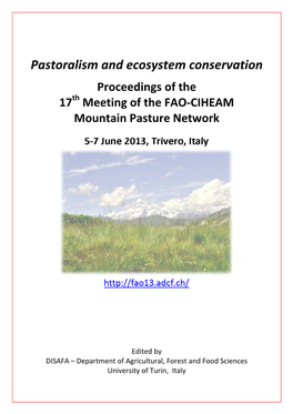 Pastoralism and Ecosystem Conservation Proceedings of the 17Th Meeting of the FAO-CIHEAM Mountain Pasture Network