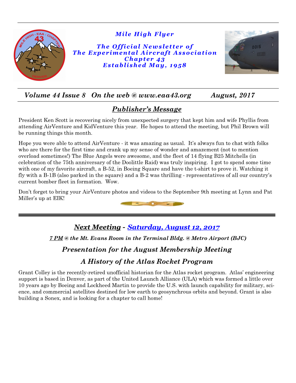 August 2017 EAA 43 Newsletter