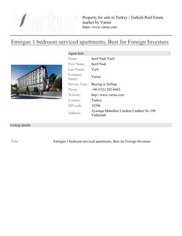 Emirgan 1 Bedroom Serviced Apartments, Best for Foreign Investors