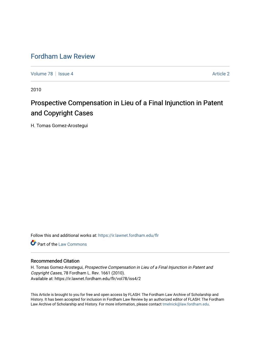 Prospective Compensation in Lieu of a Final Injunction in Patent and Copyright Cases