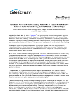 Telestream Provides Media Transcoding Platform for Al Jazeera
