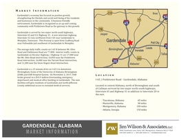 Gardendale’S Economy Has Focused on Positive Growth, Strengthening the Lifestyle and Social Well-Being of the Residents and Businesses in the Community