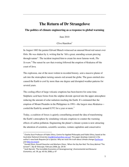 The Return of Dr Strangelove the Politics of Climate Engineering As a Response to Global Warming