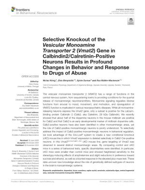 Selective Knockout of the Vesicular Monoamine Transporter 2 (Vmat2)
