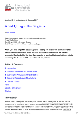 Albert I, King of the Belgians | International Encyclopedia of The