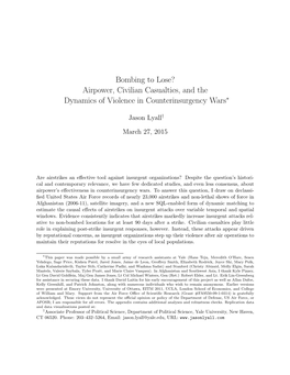 Bombing to Lose? Airpower, Civilian Casualties, and the Dynamics of Violence in Counterinsurgency Wars∗