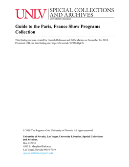 Guide to the Paris, France Show Programs Collection