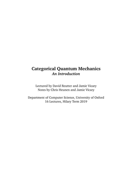 Categorical Quantum Mechanics an Introduction
