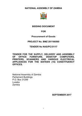 National Assembly of Zambia Bidding Document For