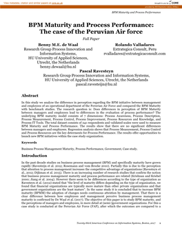 BPM Maturity and Process Performance: the Case of the Peruvian Air Force Full Paper Benny M.E