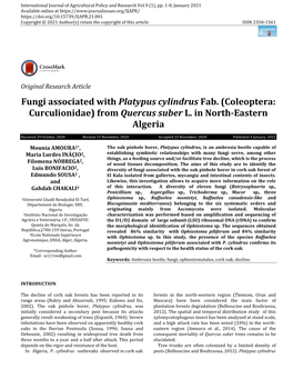 Fungi Associated with Platypus Cylindrus Fab. (Coleoptera: Curculionidae) from Quercus Suber L