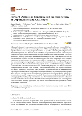 Forward Osmosis As Concentration Process: Review of Opportunities and Challenges