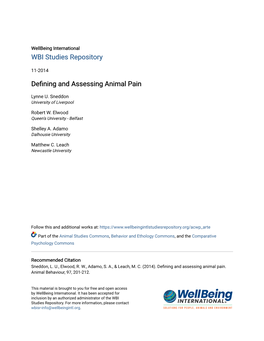 Defining and Assessing Animal Pain