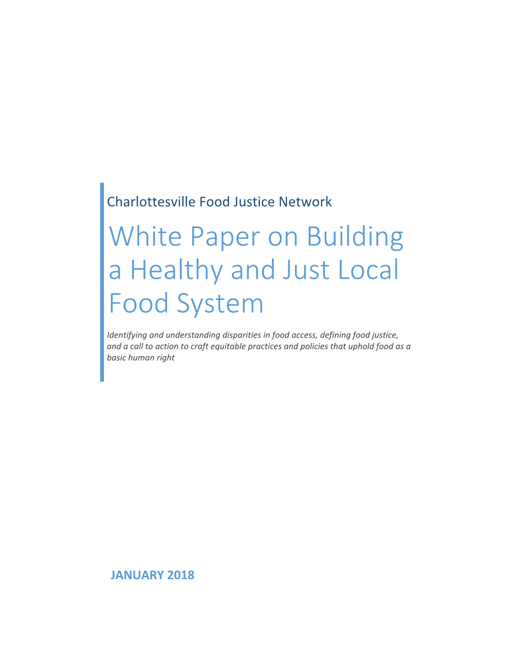 White Paper on Building a Healthy and Just Local Food System