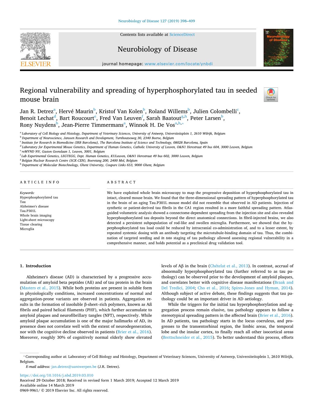 Neurobiology of Disease 127 (2019) 398–409