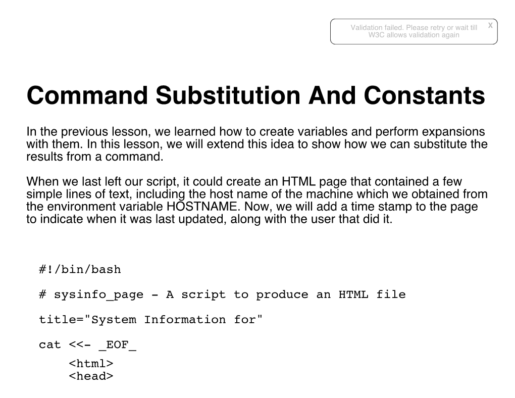 Command Substitution and Constants