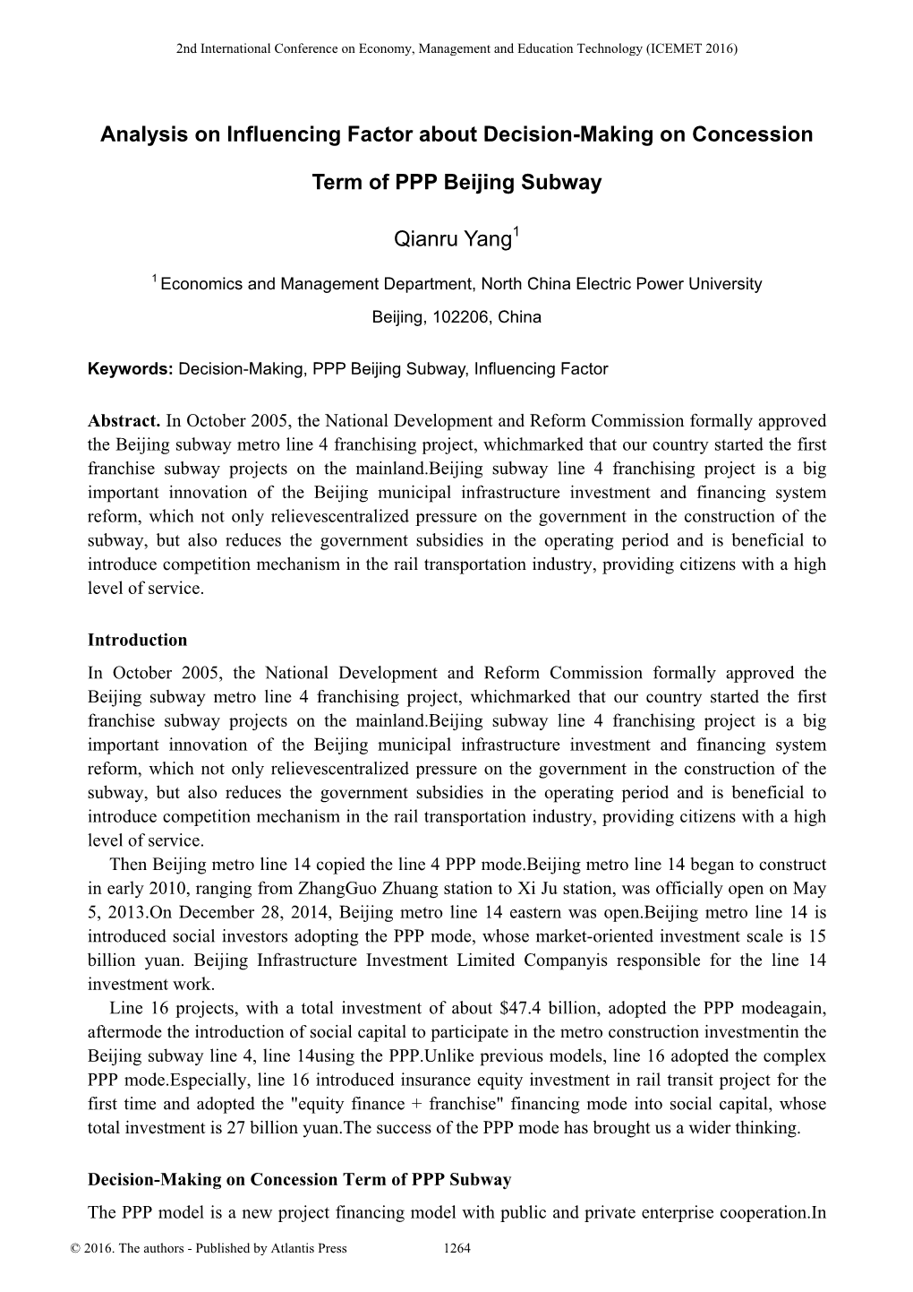 Analysis on Influencing Factor About Decision-Making on Concession