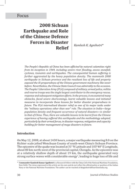 2008 Sichuan Earthquake and Role of the Chinese Defence Forces in Disaster Kamlesh K