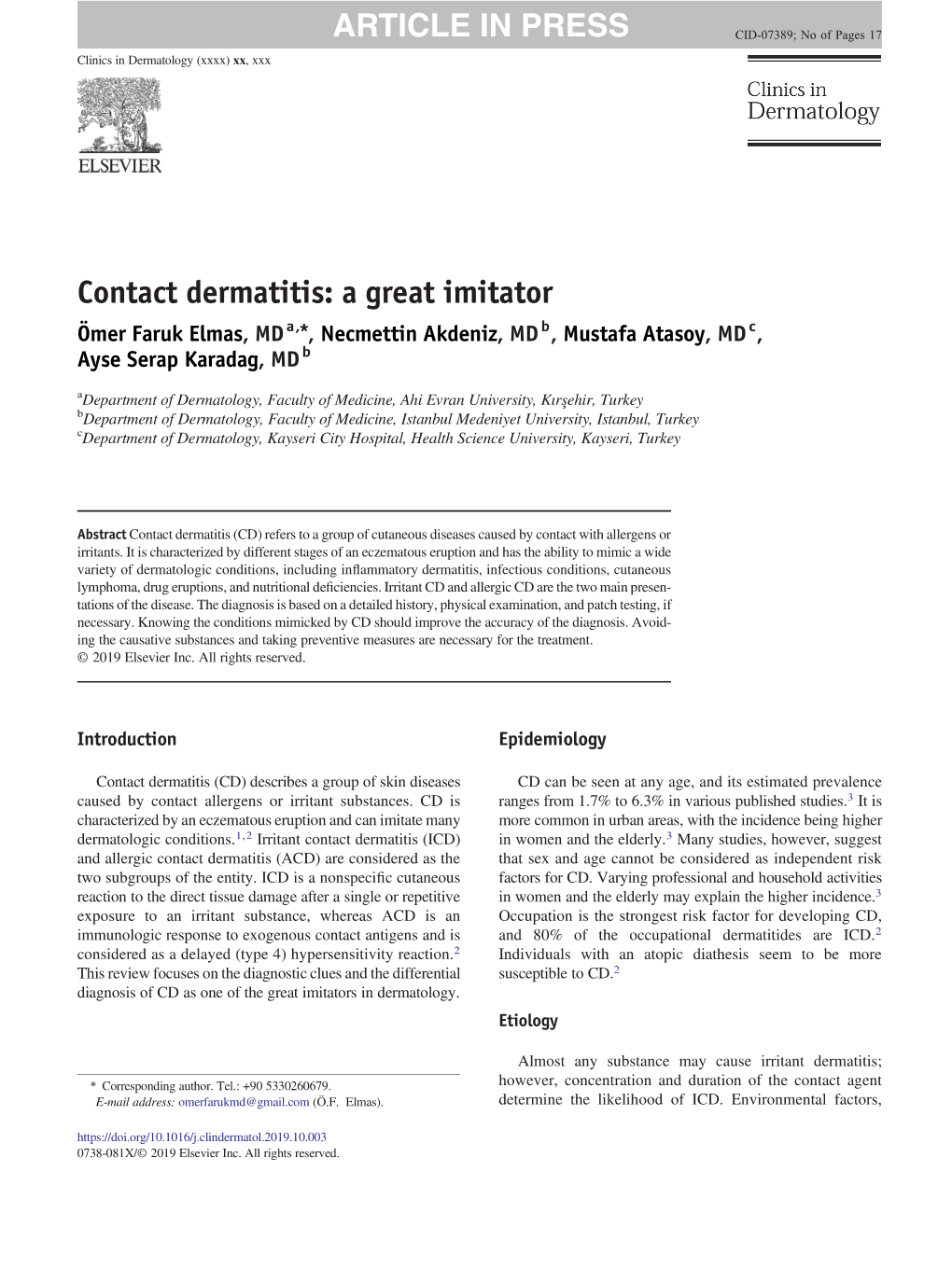 Contact Dermatitis: a Great Imitator