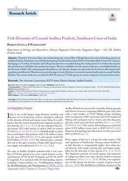 Fish Diversity of Coastal Andhra Pradesh, Southeast Coast of India