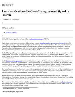 Less-Than-Nationwide Ceasefire Agreement Signed in Burma