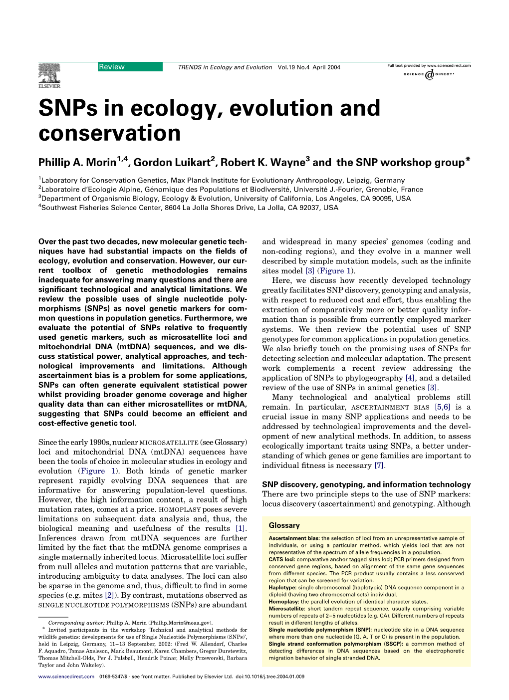 Snps in Ecology, Evolution and Conservation