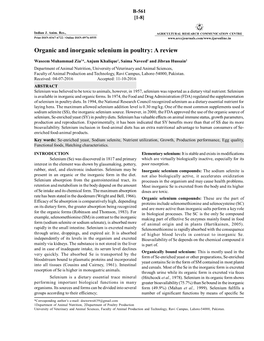 Organic and Inorganic Selenium in Poultry: a Review