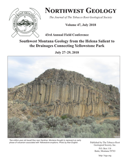 Northwest Geology the Journal of the Tobacco Root Geological Society