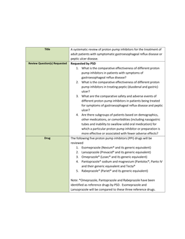 A Systematic Review of Proton Pump Inhibitors for the Treatment of Adult Patients with Symptomatic Gastroesophageal Reflux Disease Or Peptic Ulcer Disease