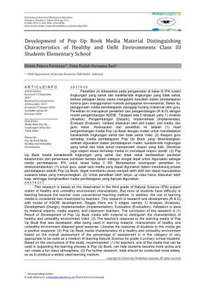 Development of Pop up Book Media Material Distinguishing Characteristics of Healthy and Unfit Environments Class III Students Elementary School