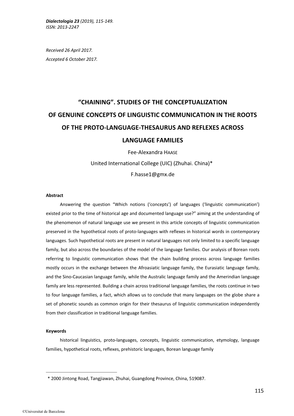 Studies of the Conceptualization of Genuine Concepts of Linguistic Communication in the Roots of the Proto-Language-Thesaurus and Reflexes Across Language Families