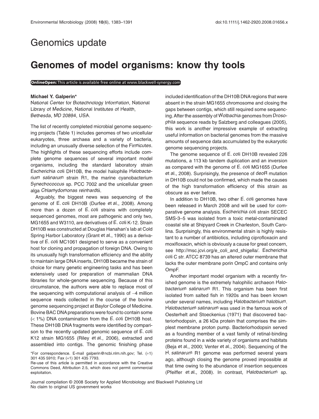 Genomics Update Genomes of Model Organisms