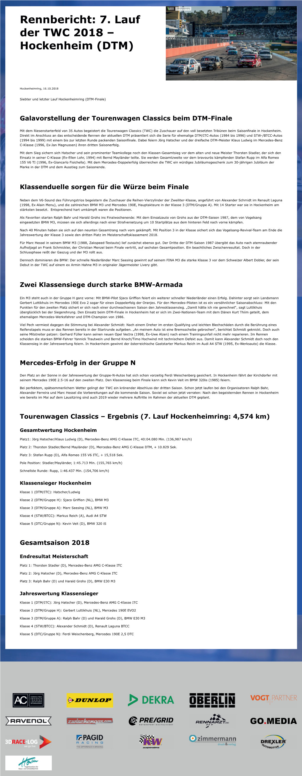 Rennbericht: 7. Lauf Der TWC 2018 – Hockenheim (DTM)