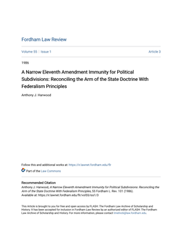A Narrow Eleventh Amendment Immunity for Political Subdivisions: Reconciling the Arm of the State Doctrine with Federalism Principles