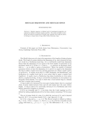 REGULAR SEQUENCES and REGULAR RINGS 1. Reference Contents of This Paper Are Freely Drawn from Matsumura, Commutative Ring Theory