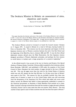 The Iwakura Mission in Britain: an Assessment of Aims, Objectives and Results
