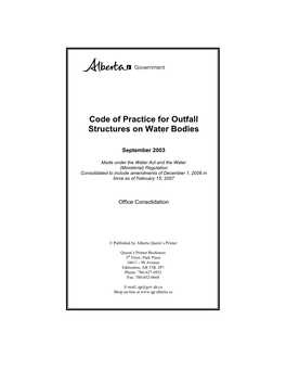 Code of Practice for Outfall Structures on Water Bodies