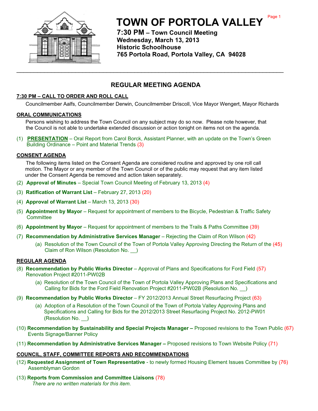 Memorandum Town of Portola Valley