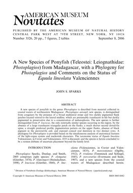 A New Species of Ponyfish (Teleostei: Leiognathidae: Photoplagios)