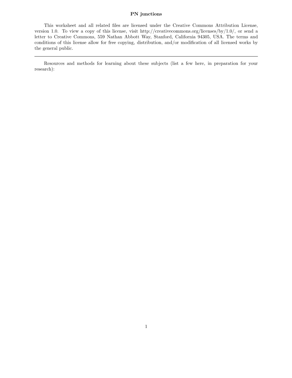 PN Junctions This Worksheet and All Related Files Are Licensed Under The