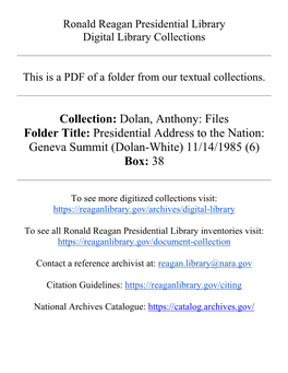 Collection: Dolan, Anthony: Files Folder Title: Presidential Address to the Nation: Geneva Summit (Dolan-White) 11/14/1985 (6) Box: 38