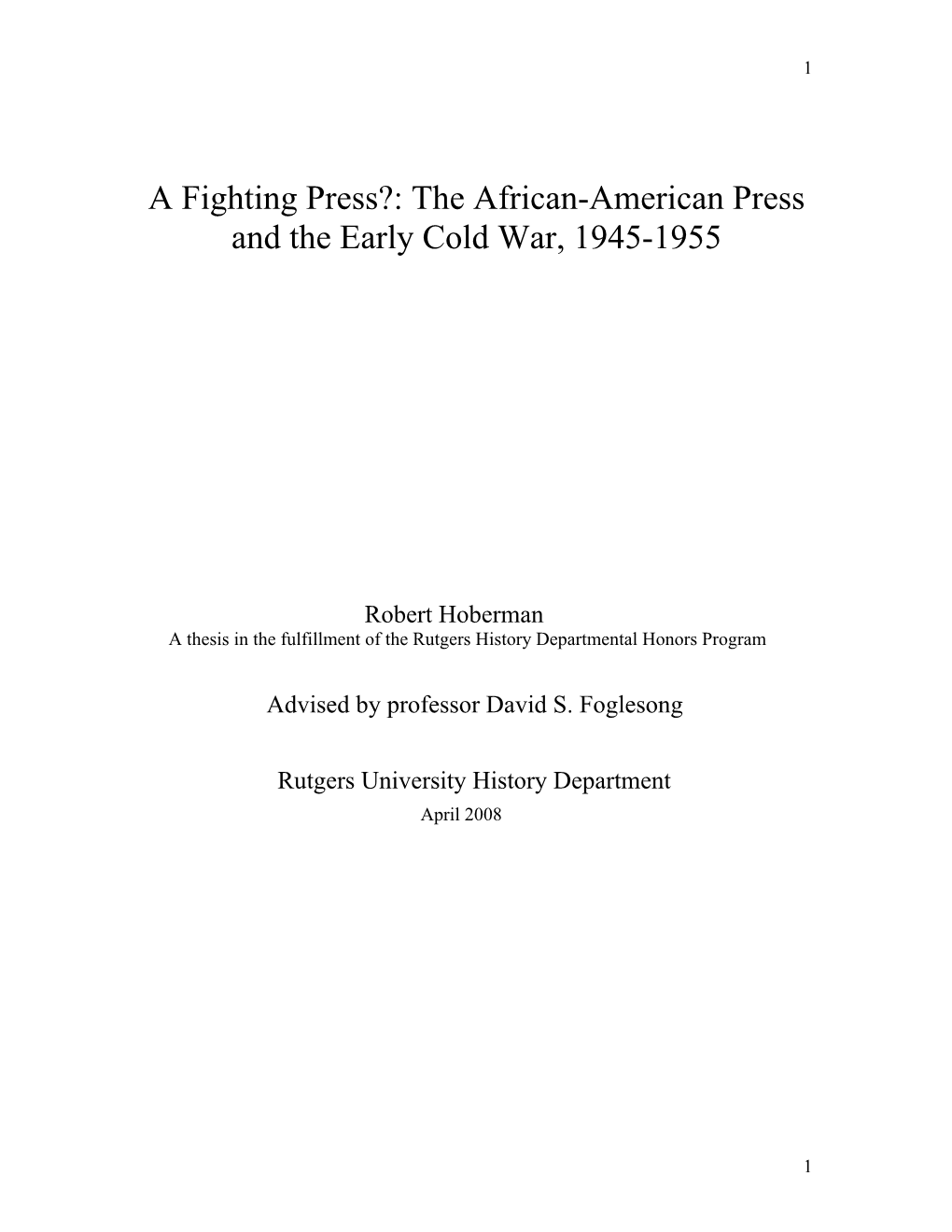 The African-American Press and Early Cold War