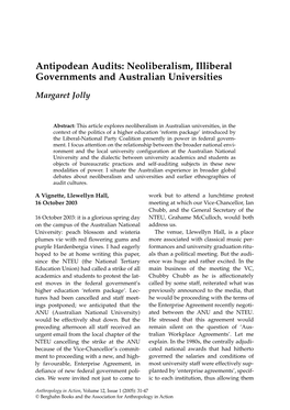 Antipodean Audits: Neoliberalism, Illiberal Governments and Australian Universities